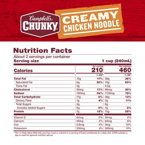 Campbells Chunky Soup, Creamy Chicken Noodle Soup, 18.8 Oz Can