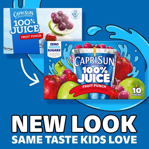Capri Sun 100% Juice Fruit Punch Flavored All-Natural Juice Blend From Concentrate With Added Ingredients And Other Natural Flavors, 10 Ct Box, 6 Fl Oz Pouches