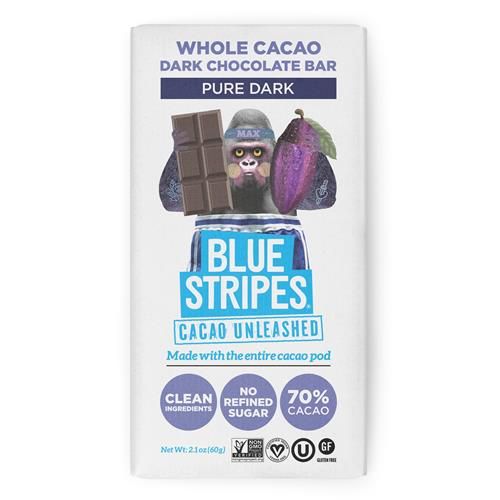Blue Stripes Pure Dark Chocolate Bar, 2.1 Oz