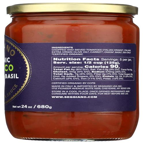 Seggiano Organic Basilico Pasta Sauce, 24 Oz