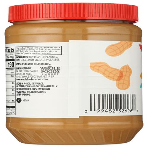 Whole Foods Market, No Stir Creamy Peanut Butter Spread, 40 Ounce