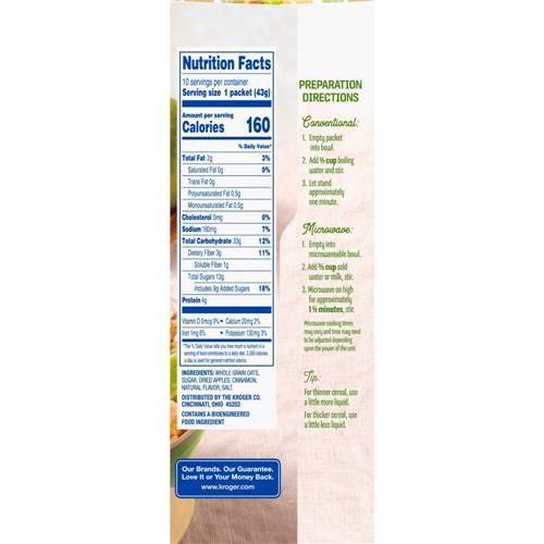 Kroger Apple & Cinnamon Instant Oatmeal 10 ct