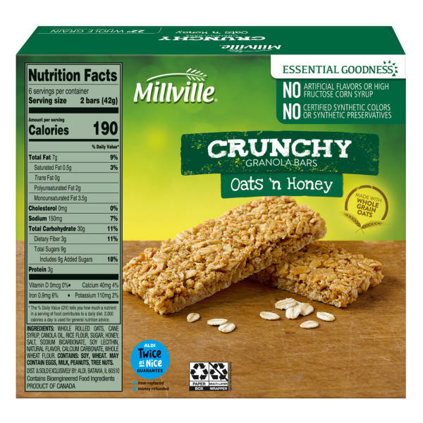 Millville Oats n Honey Crunchy Granola Bar- 2 packs, 6 count