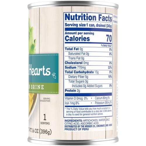 Kroger Quartered Artichoke Hearts in Brine 14 oz