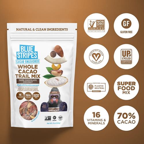 Blue Stripes Dark Chocolate Coconut Whole Cacao Trail Mix, 8Oz
