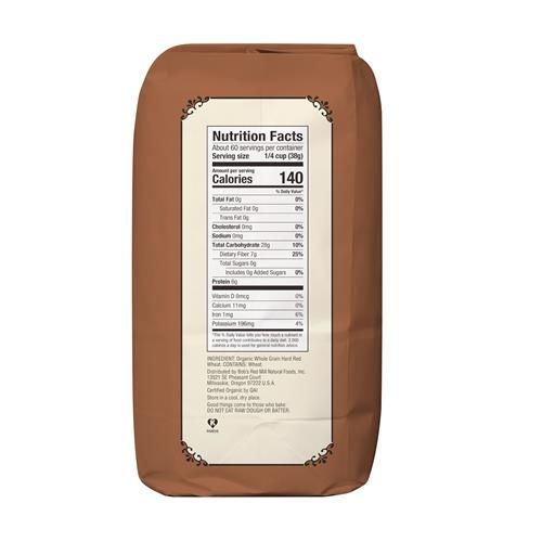 Bobs Red Mill Organic Whole Wheat Flour, 5Lb (Pack Of 1) - Non Gmo, Whole Grain, Vegan, Kosher