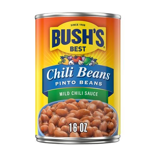 Bushs Best Canned Chili Beans, Pinto Beans In A Mild Chili Sauce, Source Of Plant Based Protein And Fiber, Low Fat, Gluten Free, 16 Oz