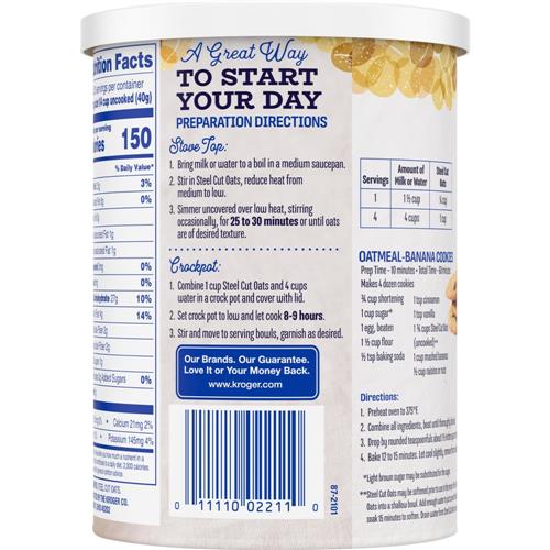 Kroger 100% Whole Grain Steel Cut Oats 28 oz
