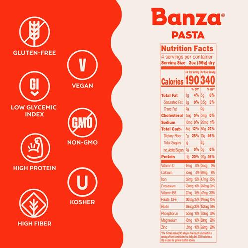 Banza Spaghetti Pasta From Chickpeas - Gluten Free, High Protein, And Lower Carb Protein Spaghetti Chickpea Pasta - 8Oz