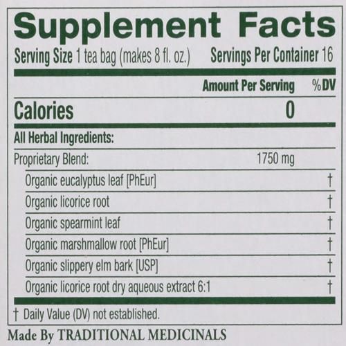Traditional Medicinals, Tea Eucalyptus Throat Coat Organic, 16 Count