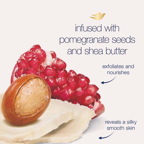 Dove Scrub Pomegranate & Shea Butter For Silky, Soft Skin Body Scrub Exfoliates And Provides Lasting Nourishment 10.5 Oz
