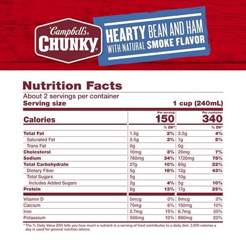 Campbell’S Chunky Soup, Hearty Bean Soup With Ham, 19 Oz Can