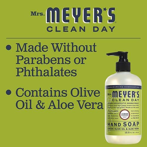 Mrs. Meyers Clean Day Liquid Hand Soap, Cruelty Free And Biodegradable Formula, Lemon Verbena Scent, 12.5 Oz