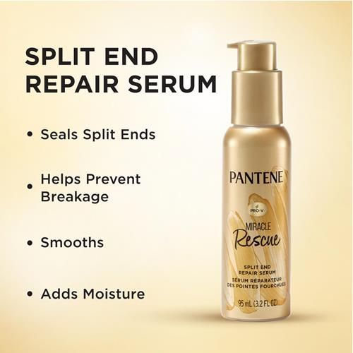 Pantene Hair Serum, Split Ends Hair Treatment, Hair Serum For Frizzy And Damaged Hair, Miracle Rescue, 3.2 Oz