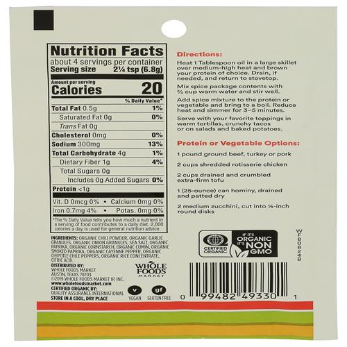 Whole Foods Market Organic Spicy Taco Seasoning, 1 Ounce