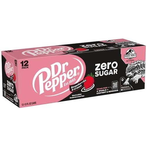 Dr Pepper Zero Strawberries And Cream Soda, 12 Fl Oz Cans, 12 Pack