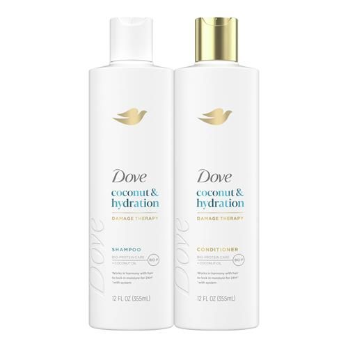 Dove Shampoo And Conditioner Coconut & Hydration 2 Count For Dry Hair With Bio-Protein Care Technology And Coconut Oil 12 Fl Oz