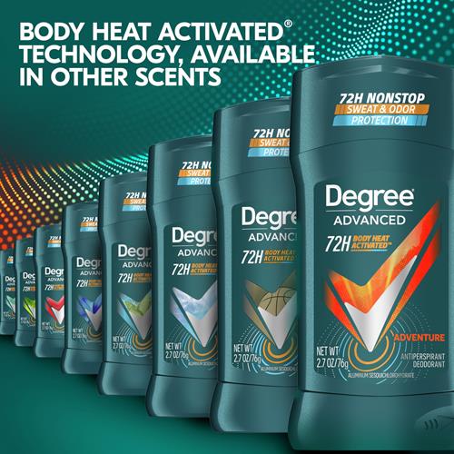 Degree Men Antiperspirant Deodorant Adventure 72-Hour Sweat And Odor Protection Antiperspirant For Men With Body Heat Activated Technology 2.7 Oz