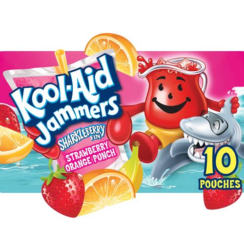 Kool-Aid Jammers Sharkleberry Fin Strawberry Orange Punch Flavored 0% Juice Drink, 10 Ct Box, 6 Fl Oz Pouches
