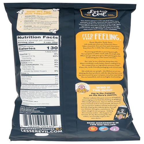 Lesserevil Organic Real Cheddar Popcorn, 4.6 Oz
