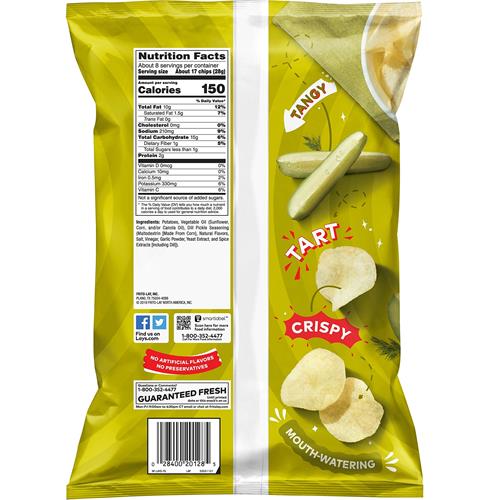 Lays Potato Chips Dill Pickle Flavor, 7.75 Oz