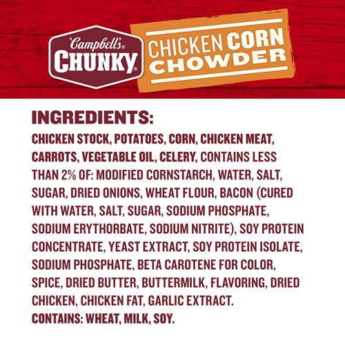 Campbells Chunky Soup, Chicken Corn Chowder Soup, 18.8 Oz Can