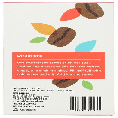 Whole Foods Market, Instant Espresso, Dark Roast, 25 Single Serve Coffee Sticks, 2.65 Ounces
