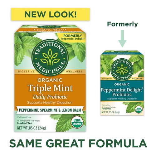Traditional Medicinals Tea, Organic Triple Mint, Supports Healthy Digestion, Includes 16 Tea Bags