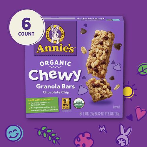 Annies Organic Chewy Granola Bars, Chocolate Chip, 6 Bars, 5.34 Oz