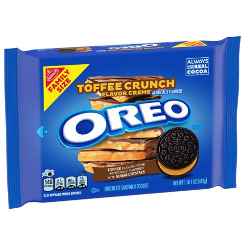 Oreo Toffee Crunch Creme With Sugar Crystals Chocolate Sandwich Cookies, Family Size, 17 Oz