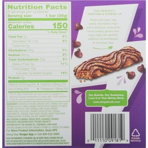 Simple Truth Organic Baked Chocolate Chip Drizzle Energy Bars 6 ct / 1.27 oz