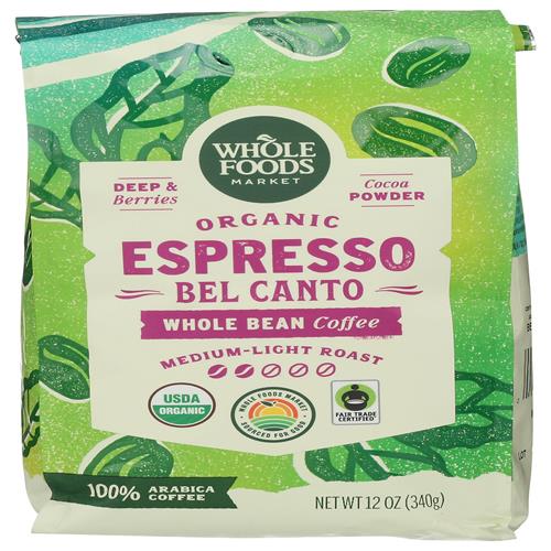 Whole Foods Market, Organic Espresso Bel Canto Coffee, Whole Bean, 12 Ounce