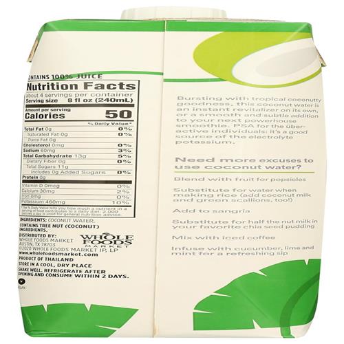 Whole Foods Market Coconut Water, 33.8 Fl Oz