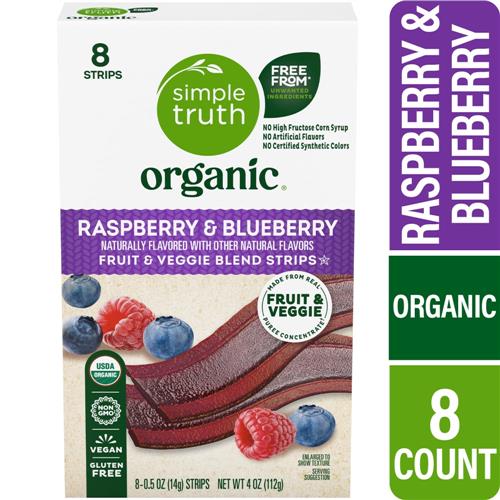 Simple Truth Organic Raspberry & Blueberry Fruit & Veggie Strips 8 ct / 0.5 oz