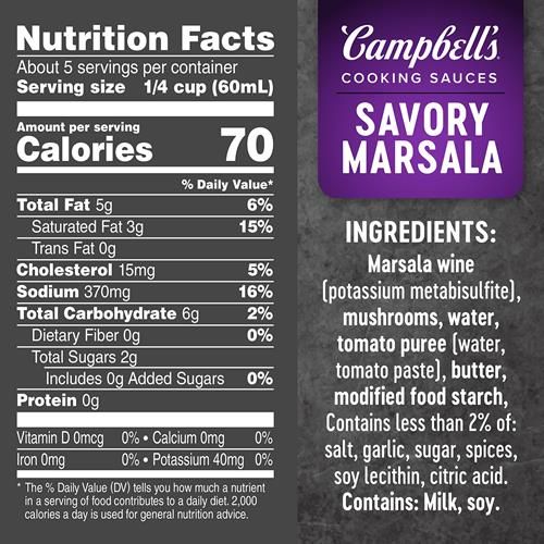 Campbells Cooking Sauces, Savory Marsala, 11 Oz Pouch