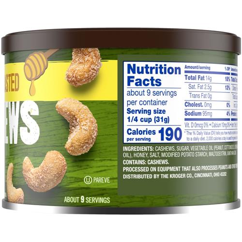 Kroger Whole Honey Roasted Cashews 9.5 oz
