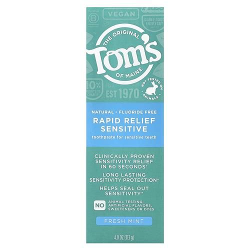Toms Of Maine, Natural Rapid Relief Sensitive Fluoride Free Toothpaste - Fresh Mint, 4 Ounce