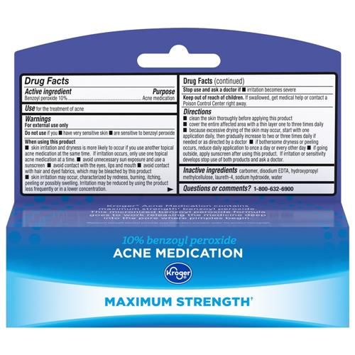 Kroger Max Strength Acne Gel Spot Treatment with Benzoyl Peroxide 1 oz