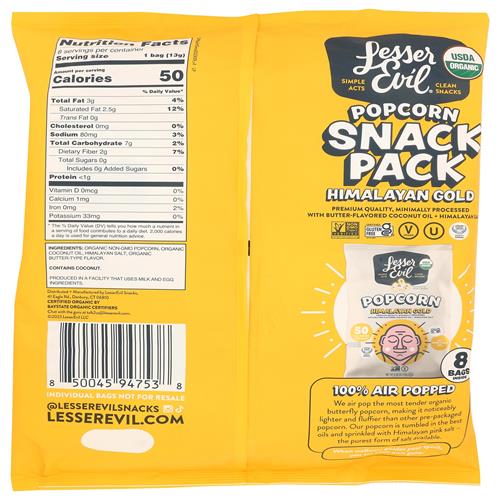 Lesserevil Organic Himalayan Gold Popcorn Multipack, 3.68 Oz