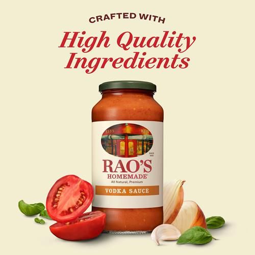 Raos Homemade Vodka Sauce | 24 Oz | Creamy Tomato Sauce | Pasta Sauce | Carb Conscious, Keto Friendly | All Natural, Premium Quality | With Parmigiano Reggiano And Pecorino Romano Cheeses & Vodka