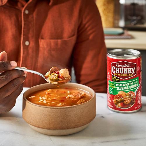 Campbells Chunky Soup, Healthy Request Chicken And Sausage Gumbo, 18.8 Oz Can