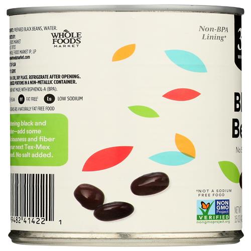 Whole Foods Market, Unsalted Black Beans, 15 Oz