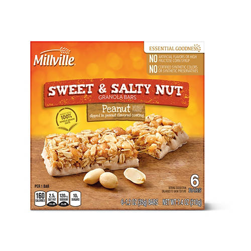 Millville Peanut Sweet and Salty Nut Granola Bars, 6 count