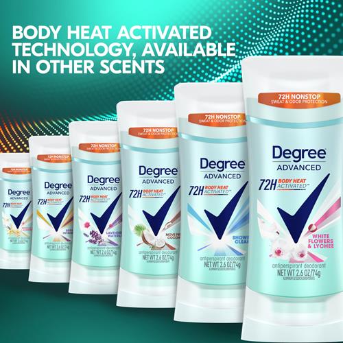 Degree Advanced Protection Antiperspirant Deodorant White Flowers & Lychee For 72-Hour Sweat & Odor Control For Women, With Body Heat Activated Technology, 2.6 Oz