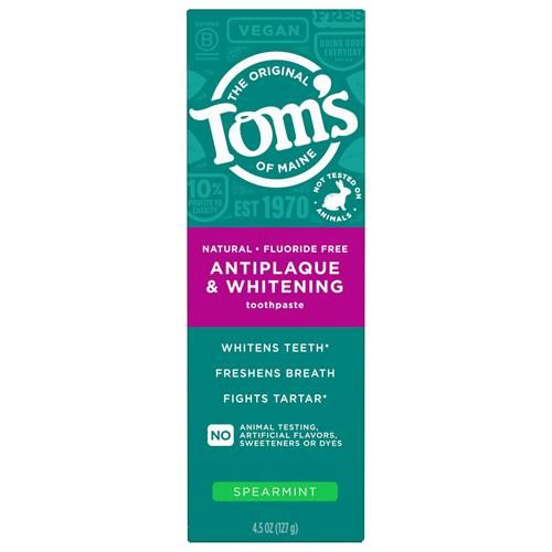 Tom’S Of Maine Antiplaque And Whitening Fluoride Free Toothpaste, Spearmint, 4.5 Oz