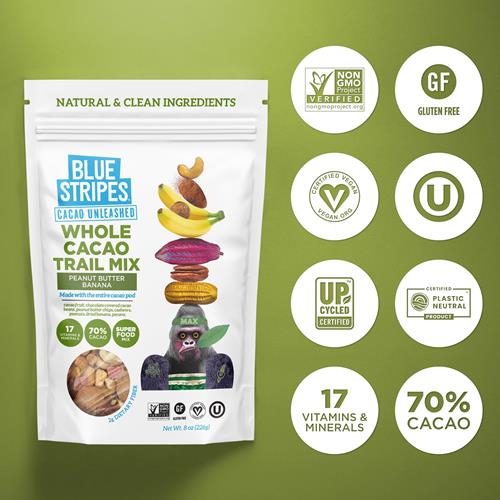 Blue Stripes Peanut Butter Banana Whole Cacao Trail Mix, 8 Oz