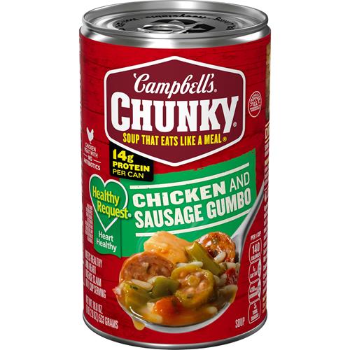 Campbells Chunky Soup, Healthy Request Chicken And Sausage Gumbo, 18.8 Oz Can