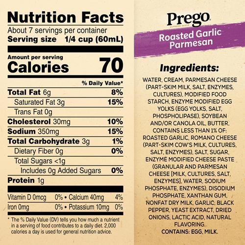 Prego Alfredo Pasta Sauce With Roasted Garlic And Parmesan Cheese, 14.5 Oz Jar