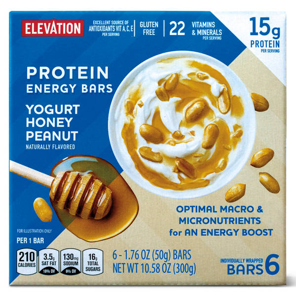 Elevation Gluten  Free Yogurt Honey Peanut Protein Energy Bars, 6 count