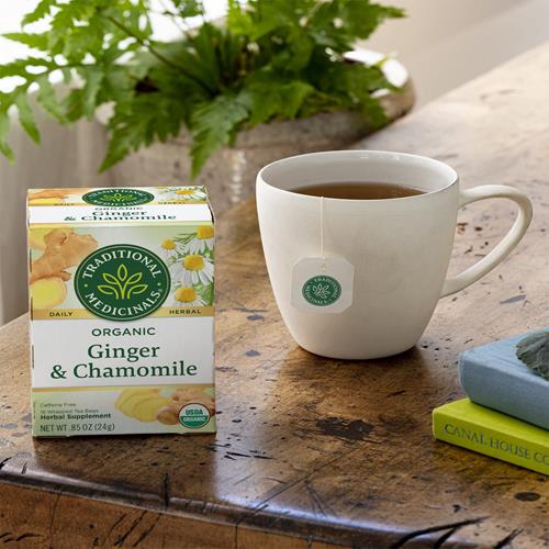 Traditional Medicinals Organic Ginger & Chamomile Herbal Tea, Relieves Occasional Indigestion Or Nausea, (Pack Of 1) - 16 Tea Bags